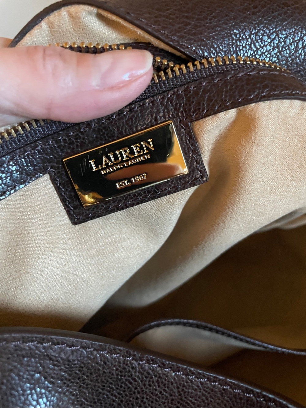 Ralph Lauren Dark Brown Pebbled Leather Tote with Gold Hardware - Picture 4 of 5